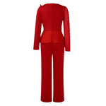 Luxury Jumpsuits & Rompers for Women Round Neck Beaded Transparent Sleeve High Waisted Elegant Female Birthday Party Overalls RT220