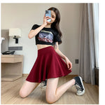 ITOOLIN Women Sweet Solid Color Preppy Skirts Casual Wide Leg High Waist Mini Skirts Women Harajuku Pleated A-line Skirts New RT220