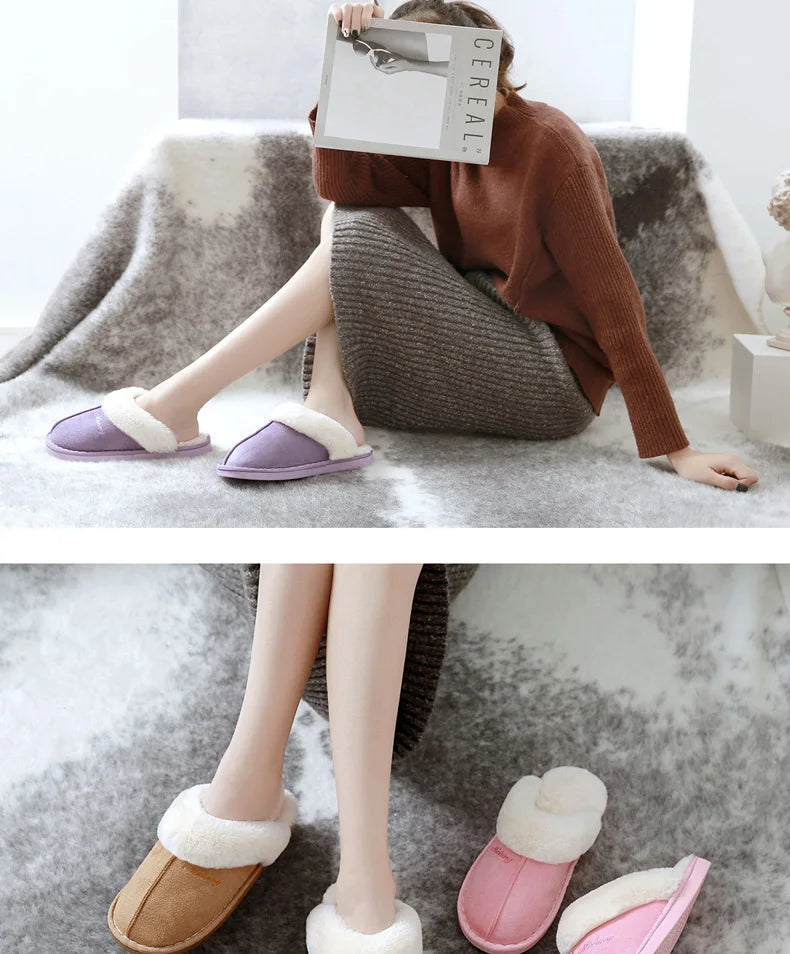 Winter Women Slippers Furry Home Floor Shoes Warm Indoor Slides Men Bedroom Slippers Plush Couples Footwear Soft Non-slip Shoes RT220