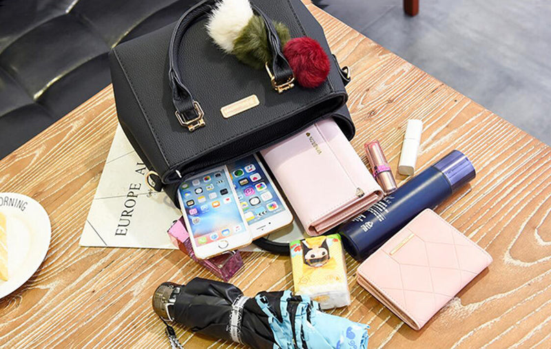 Yogodlns Women Beading Pendant Handbag Ladies Embossed Shoulder Bag Ladies Messenger Bag Hairball Bags High Quality Bag RT220