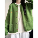 Autumn Winter Women Green Sweaters Coats O-Neck Pockets Embroid Button Fashion Sweet Lazy Wind Long Sleeve Cardigan Knit Tops RT220