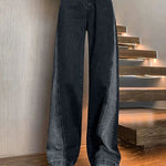 Woman High Waist Jeans Lady American High Street Patchwork Straight Leg Pants Girls Black Gray Contrast Color Wide Leg Trousers RT220