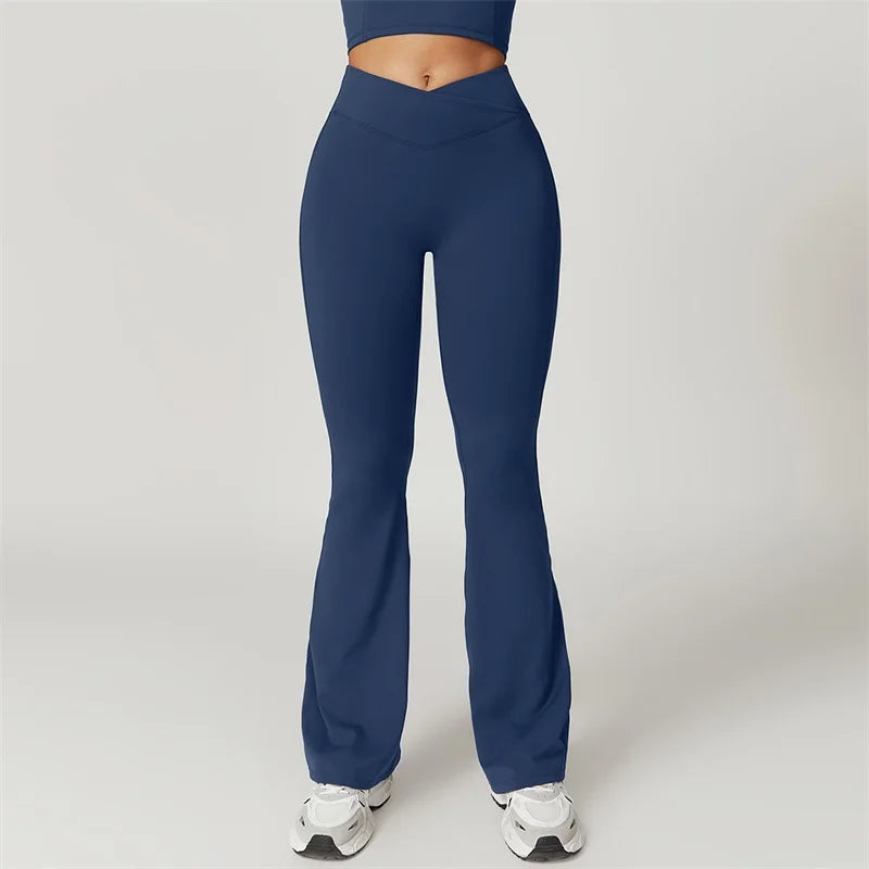 Sexy Flared Leggings Women's Running Pants Scrunch Butt Trousers Cross Waist Sports Tights Woman Skin-Friendly Workout Leggin RT220