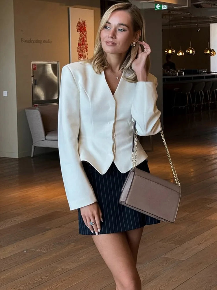 Trendix Elegant Blazer 2 Piece Sets Women V Neck Patchwork Scarf Lace Up Jackets Femme Bodycon Skirt And Commuting Blazers Suits RT220