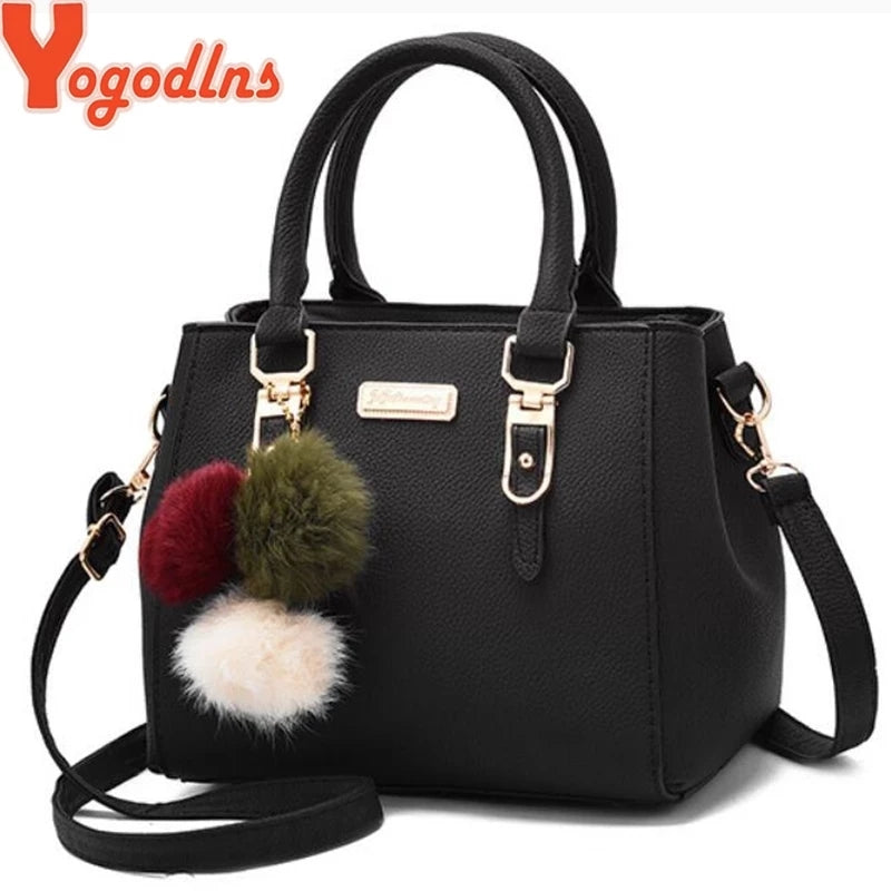 Yogodlns Women Beading Pendant Handbag Ladies Embossed Shoulder Bag Ladies Messenger Bag Hairball Bags High Quality Bag RT220