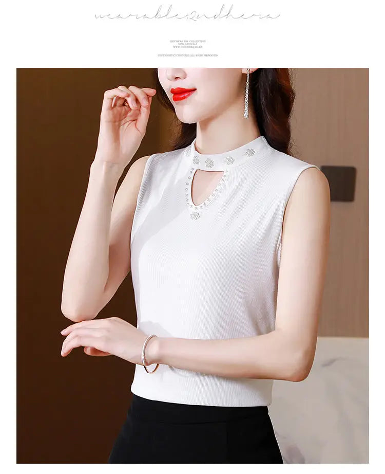 Women Spring New Fashion Sweet Pullovers Base Layers Candy Color Diamonds Hollow Out Knit Vest Slim Versatile Sleeveless Tops RT220