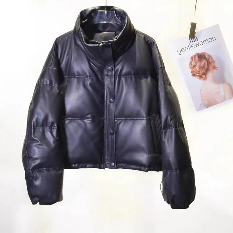 Women Leather Down Jacket Winter 2025 High End Genuine Sheepskin Down Coat Outdoor Thicked Warm Short Puffer Jacket Streetwear RT220