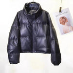 Women Leather Down Jacket Winter 2025 High End Genuine Sheepskin Down Coat Outdoor Thicked Warm Short Puffer Jacket Streetwear RT220