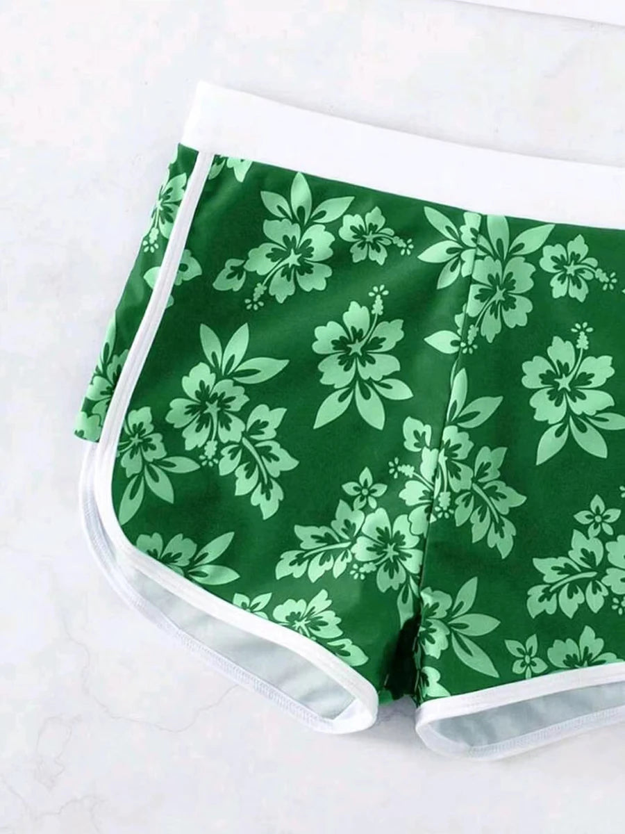 2025 Halter Sporty Bikinis Printed Swimsuit Women High Waist Shorts Swimwear Female Bathers Bathing Swimming Swim Suit Beachwear RT220