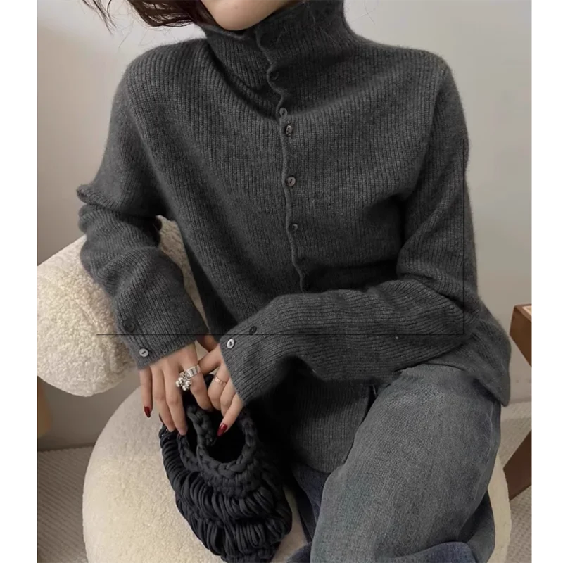 Soft Waxy Cashmere Knit Cardigan European Style Single-Breasted Sweater Long Sleeve Autumn Winter Fashionable Outerwear RT220