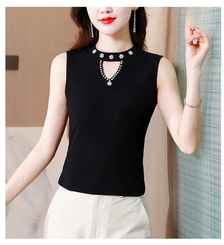 Women Spring New Fashion Sweet Pullovers Base Layers Candy Color Diamonds Hollow Out Knit Vest Slim Versatile Sleeveless Tops RT220