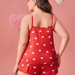 Plus-Size XL-5XL Women Pajama Set Nightgowns Cami Shorts Nightclothes  Sleeveless Nightwear Red Love Print Soft Sleepwear Summer RT220