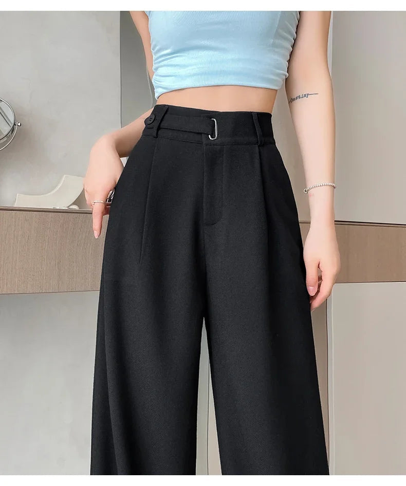 Seoulish Spring Summer Elegant Button Women's Wide Leg Pants 2025 New High Waist Solid Casual Loose Straight Trousers for Womens RT220