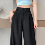 Seoulish Spring Summer Elegant Button Women's Wide Leg Pants 2025 New High Waist Solid Casual Loose Straight Trousers for Womens RT220