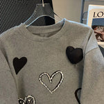 Women Three dimensional Love Ironing Short-sleeved T-shirt 2023 Summer New Casual Fashion Loose Grey Pullover Female RT220