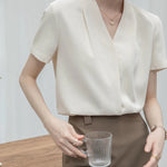 2025 Fashion Summer Short Sleeve V-Neck Women Blouse White Blouse Shirt Women Tops Blouses Shirts Blusas Para Mujer Camisas XL86 RT220