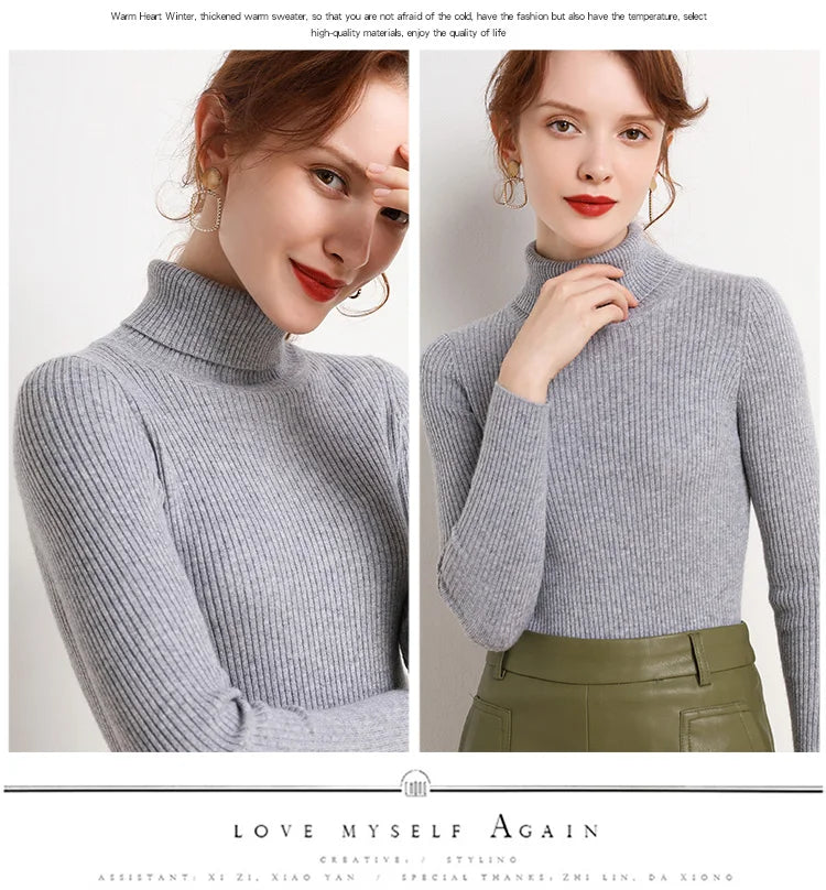 Women Fall Turtleneck Sweater Knitted Soft Pullovers Cashmere Jumpers Basic Soft Sweaters For Women 2025 Autumn Winter RT220