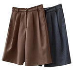 [LANMREM] Pleated Wool Shorts For Women High Waist Straight Office Lady Loose Clothing Korean Style 2025 Summer New 26D8692 RT220