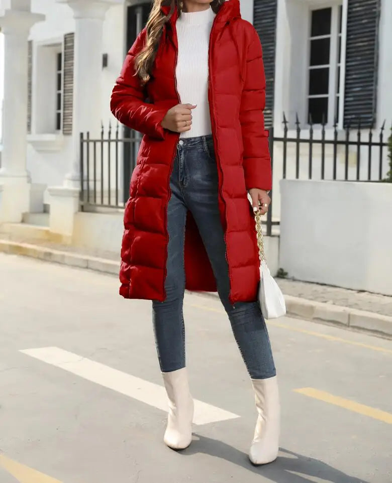 Winter New Hooded Mid Length Slim Fit Warm Long Sleeve Solid Color Jacket For Women,3 Colors RT220