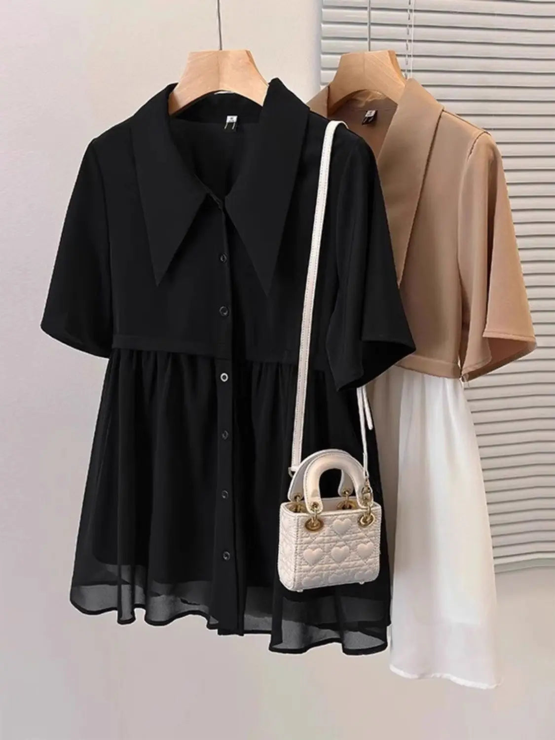 Spliced fake Two-piece Polo Collar Suit Shirt for Women in Summer Loose and Versatile Slim Top RT220