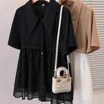 Spliced fake Two-piece Polo Collar Suit Shirt for Women in Summer Loose and Versatile Slim Top RT220