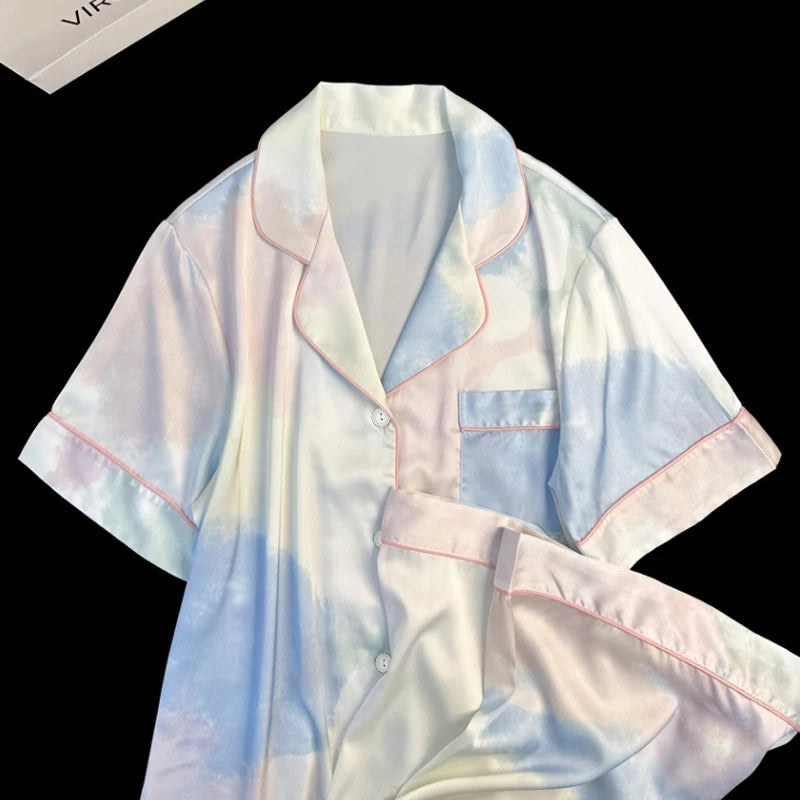 Honey Peach Print Lace Korean Ins Style Pajamas Women Y2k Three-piece Set Classy Sweet Cute Lady Lounge 2024 New Spring Homewear RT220