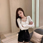 Plus Velvet Thicker Shorts Women Korean Style All-match Sexy Kpop High Waist Autumn Winter Club Streetwear Fashion Solid Buttons RT220