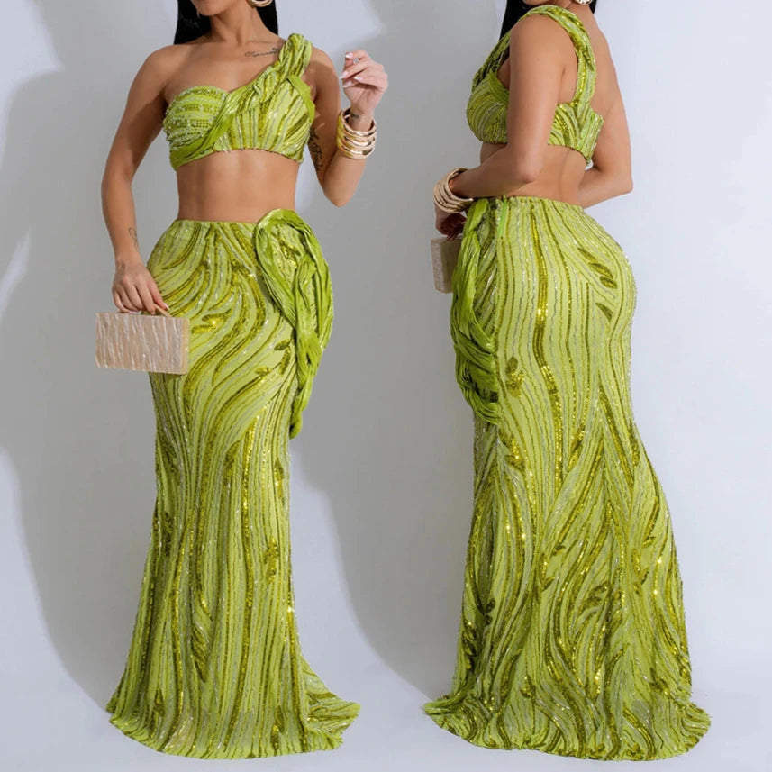 Sexy One-shoulder Long Summer Dress Sequin Birthday Holiday Elegant Party Evening Dresses Luxury Womens Prom Dresses XSY29 RT220