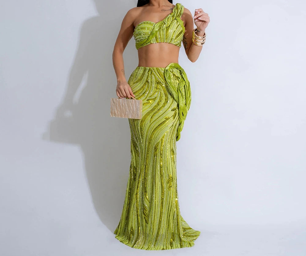 Sexy One-shoulder Long Summer Dress Sequin Birthday Holiday Elegant Party Evening Dresses Luxury Womens Prom Dresses XSY29 RT220