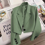 Korean Cropped Blazers Women Autumn Solid Color Simple Single-button Outwear Teens All-match Long Sleeve Office Lady Suit Jacket RT220