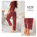 Autumn Fashion Home Pajama Suit Women Sleepwear Pijama Milk Silk Short Sleeve Top with Pants 2 Piece Pajamas for Ladies Lingerie RT220