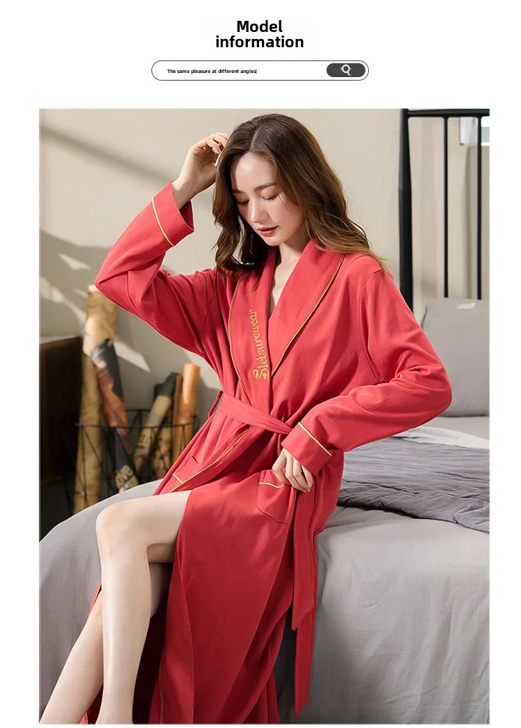 Spring Autumn Long Sleeve Cotton Casual Loose-fit Quick Dry Bathrobe For Women Medium-length Home Use Robe For Young Mothers RT220