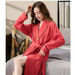 Spring Autumn Long Sleeve Cotton Casual Loose-fit Quick Dry Bathrobe For Women Medium-length Home Use Robe For Young Mothers RT220