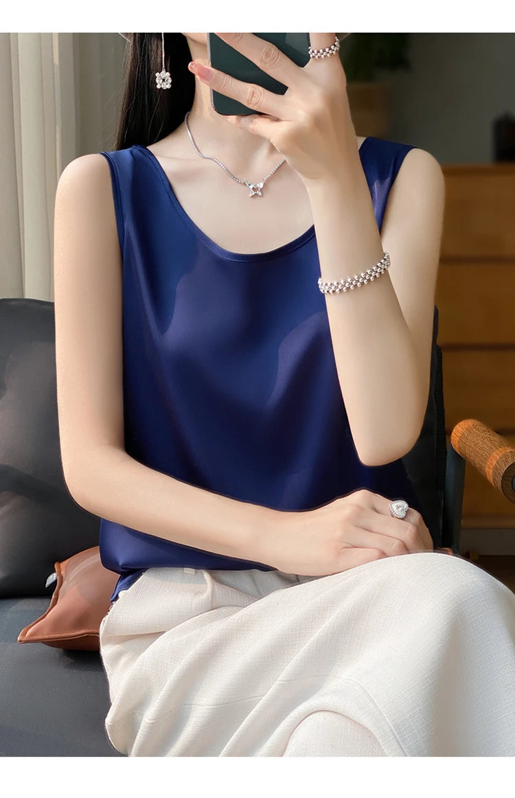 Women Tops Solid Spring Summer Casual Crop Tops Sexy O-neck Tank Tops Office Lady Pink White Top 2024 Fashion Korean Tank Top RT220