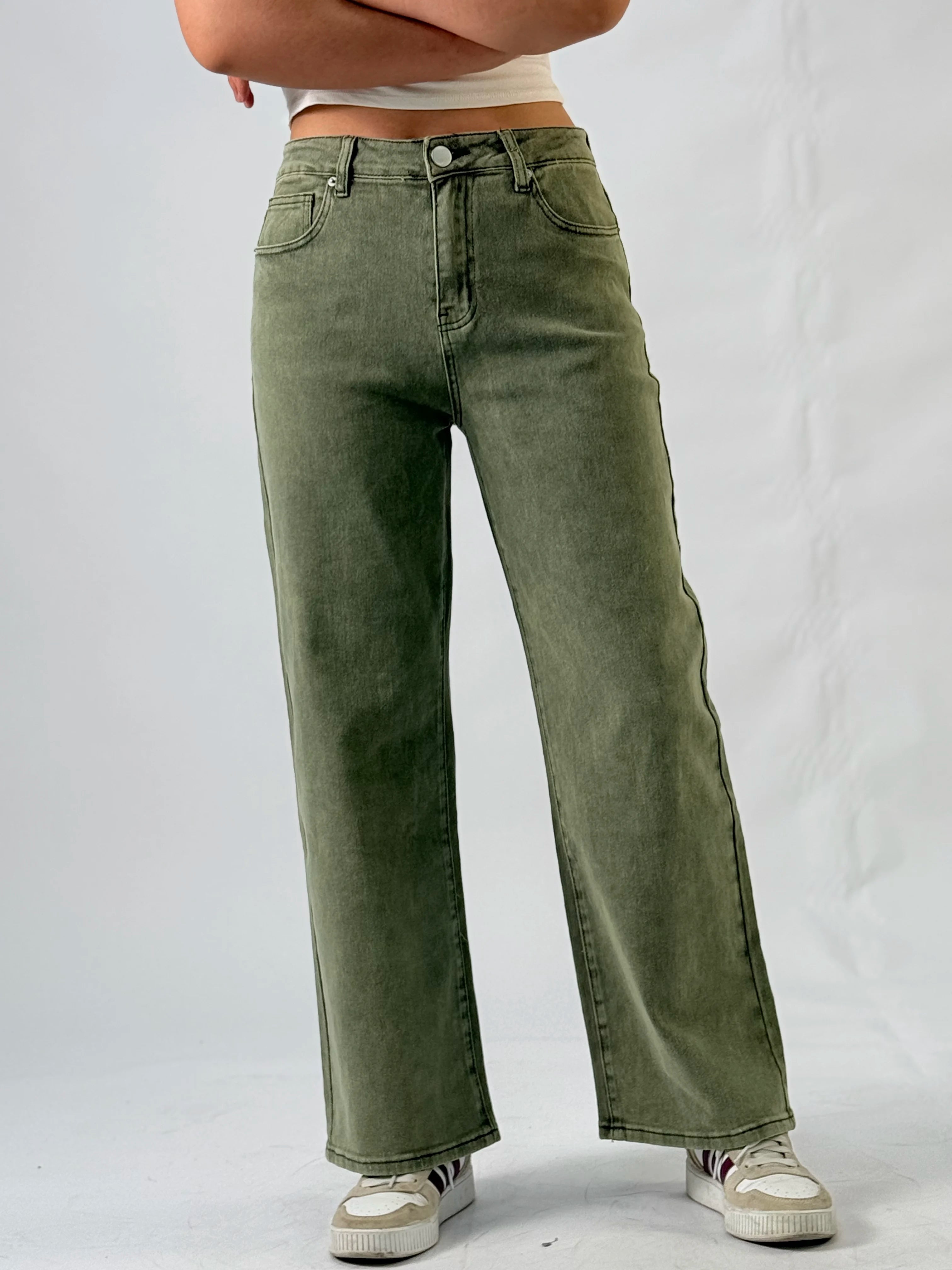 Military Green Fashionable Ladies' Jeans, High-Waisted Long Style, Designed For Street Casual Wear, With Comfortable Fabric.Y2K RT220