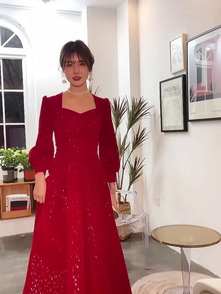 Red Elegant Fish Tail Dress 2025 Performance Host Bridesmaid Group Graduation Ceremony Ball Gown for Sisters RT220