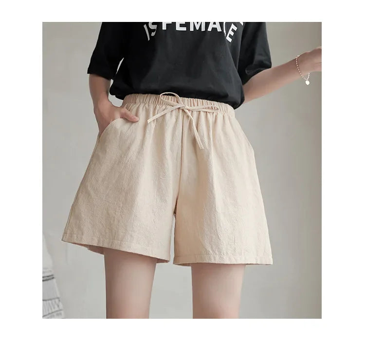 High Waisted Casual Linen Shorts Women Gym Workout Shorts Cotton Short Pants Loose-fitting Ladies Short Femme Women Shorts Sport RT220