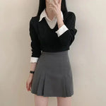 Korean Chic Spring and Autumn Age-Reducing Sweaters Retro Temperament Preppy Fake Two Pieces Shirts Twist Knit Women's Y2k Tops RT220