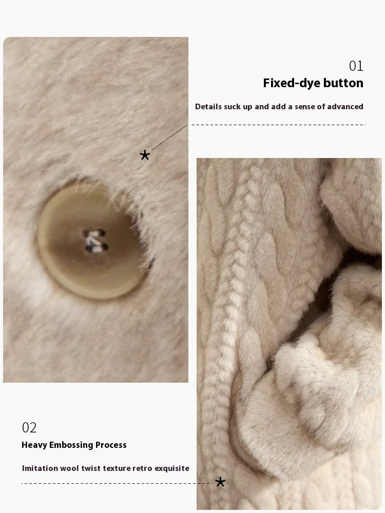 Women Fur Cardigan Thickened Long2025Spring And Autumn V-neck Jacket Female Loose Simple Leisure With Buttons Faux Fur Mink Coat RT220