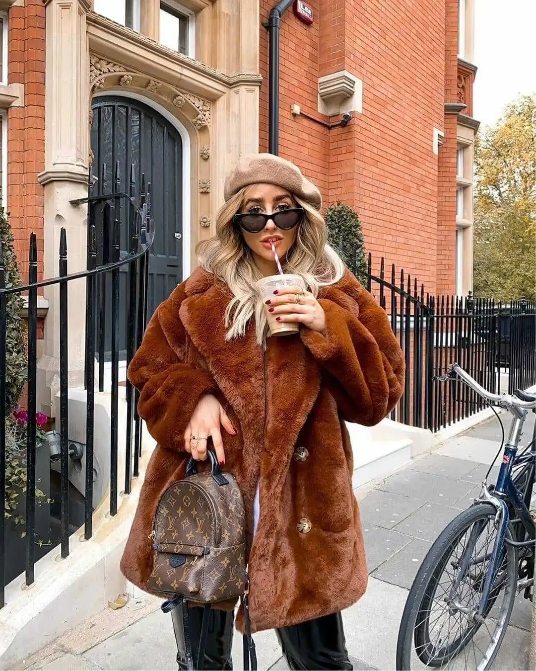 Thick Faux Fur Jacket Women Wine Red Autumn Winter Korean Maxi Coat Long Warm Luxury Fur Black Parkas Bontjas Furry Outerwear RT220