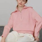 Fashion Women Sweaters 2025 LOOSE Zipper Design Pullovers Casual Solid Turtleneck Thickening Pink Knitted Winter Women's Sweater RT220