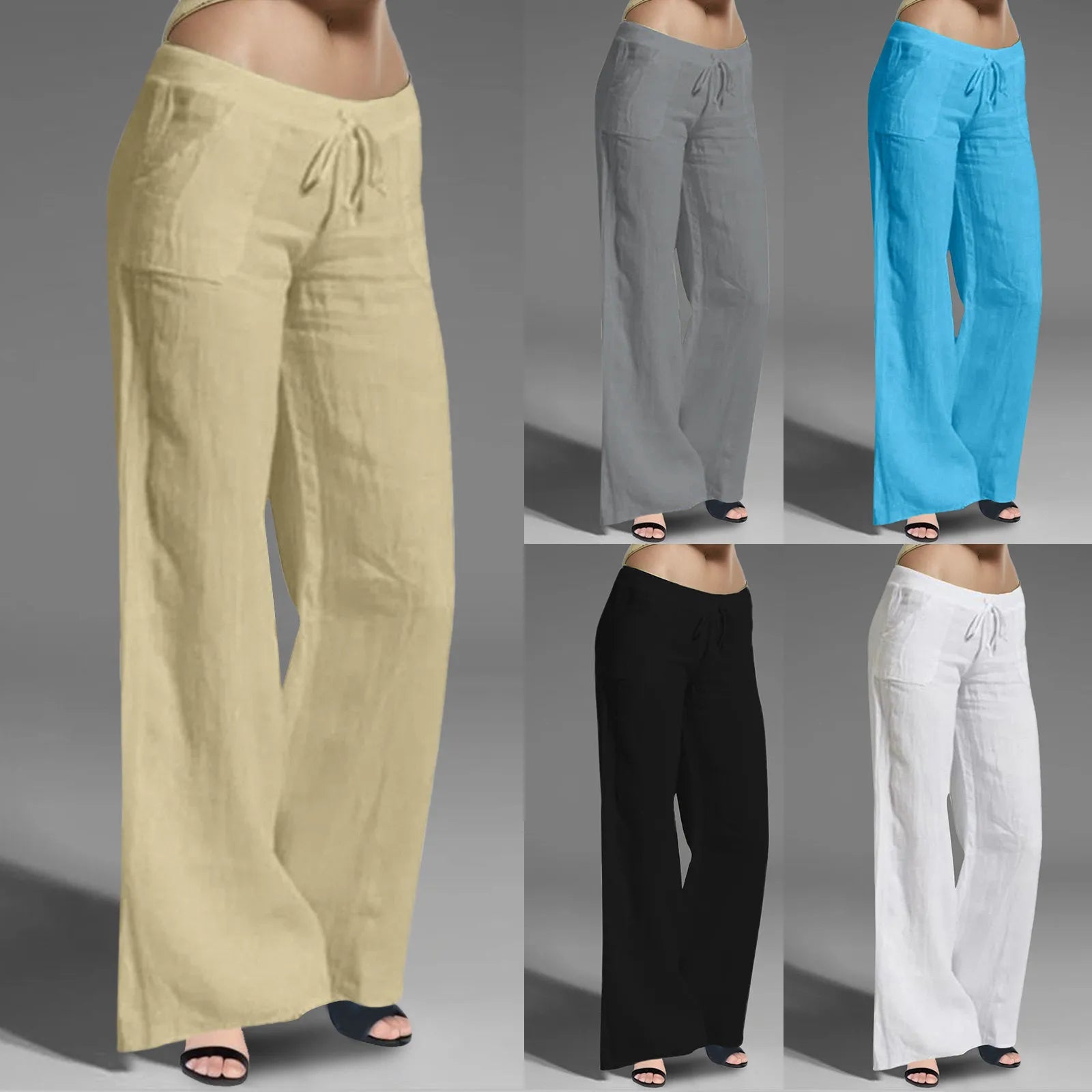 Women White Cotton Linen Pants Casual Low Waist Lightweight Wide Leg Pants Streetwear Bottom Sweatpants Hiking Pants For Women RT220