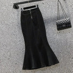 Rimocy High Waist Mermaid Denim Skirt Women Summer Trumpet Split Long Skirts Woman Korean Style Hip-Wrap Flare Middle Skirt RT220
