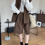 [LANMREM] Pleated Wool Shorts For Women High Waist Straight Office Lady Loose Clothing Korean Style 2025 Summer New 26D8692 RT220