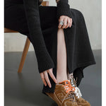 Maden Retro Knitted Skirt Solid Color Slit Fit with Single-side Slit Versatile A - line Skirt for Women's Autumn and Winter RT220