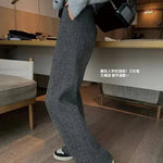 Women Pants Autumn Winter Thickening High Waisted Wool Wide Leg Pants Women Fashion Chevron Lengthening Leg Opening Floor Length RT220