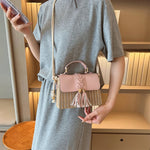 MOODS Straw Beach Bag For Women 2023 Summer New Luxury Designer Handbags Hit Color Tassels Shoulder Crossbody Box Bag Sac A Main RT220