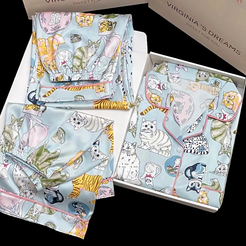 Honey Peach Print Lace Korean Ins Style Pajamas Women Y2k Three-piece Set Classy Sweet Cute Lady Lounge 2024 New Spring Homewear RT220