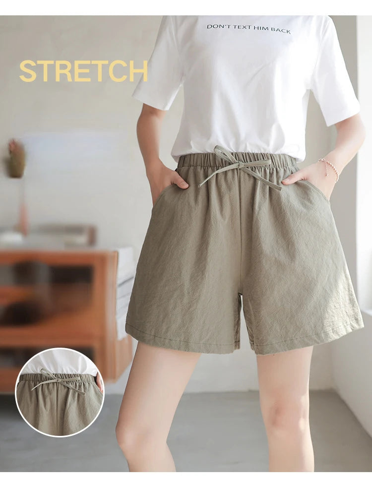 High Waisted Casual Linen Shorts Women Gym Workout Shorts Cotton Short Pants Loose-fitting Ladies Short Femme Women Shorts Sport RT220