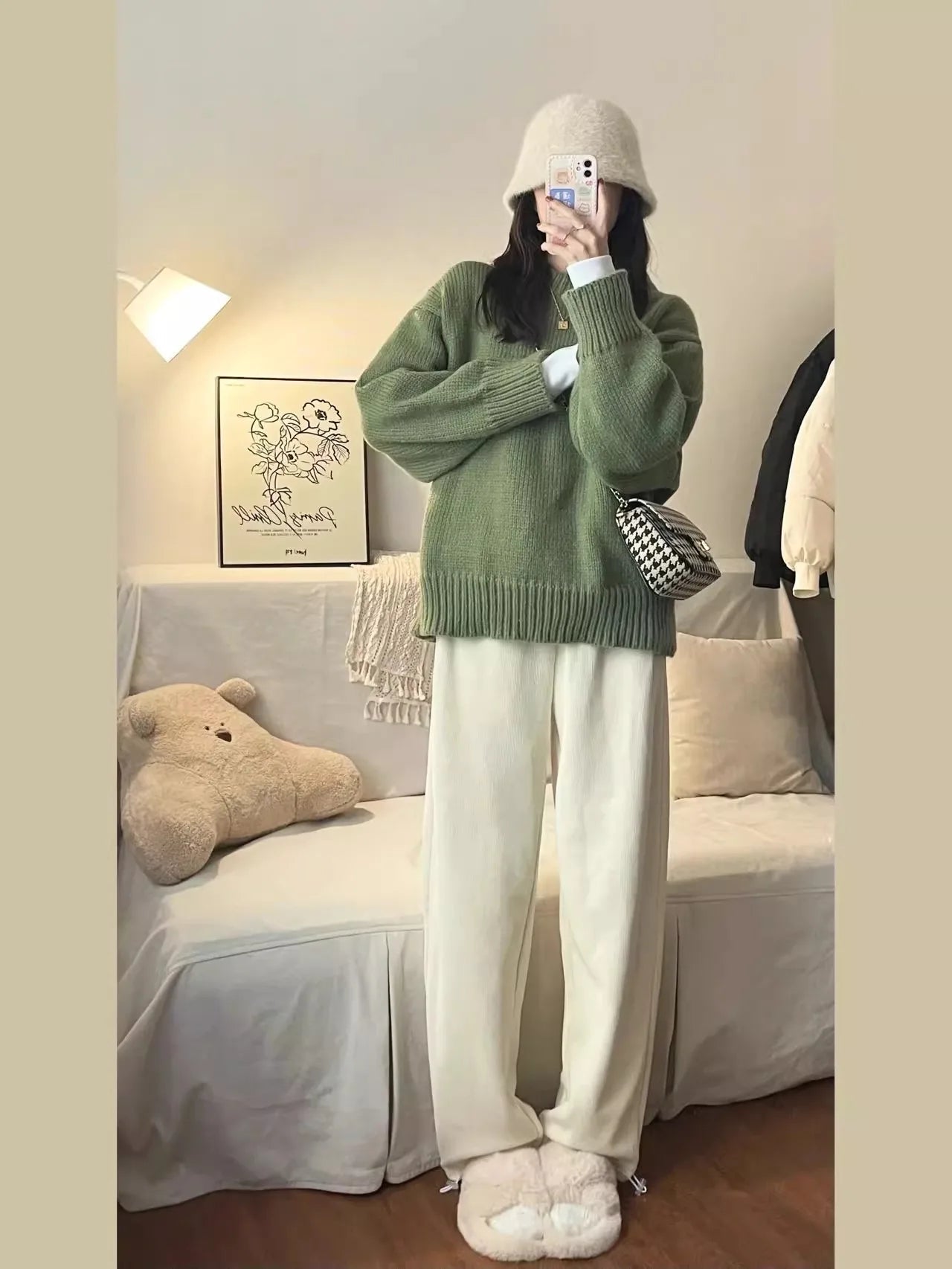 New O-Neck Loose Green Pullover Sweater For Women Autumn Winter Thick Retro Japanese Lazy Style Interior Bottom Knitted Top RT220
